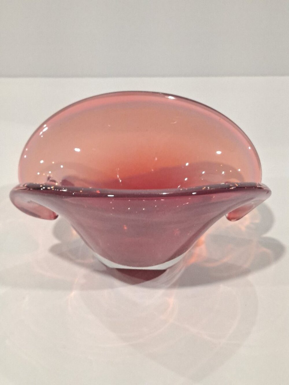 Vintage Murano Glass Pink Clam Shell Bowl MCM